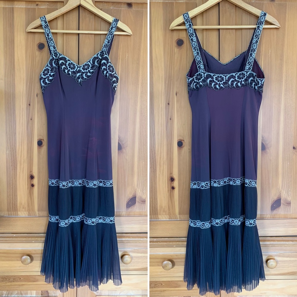 1960s Vintage Slip Dress Black Lace Pleated Small